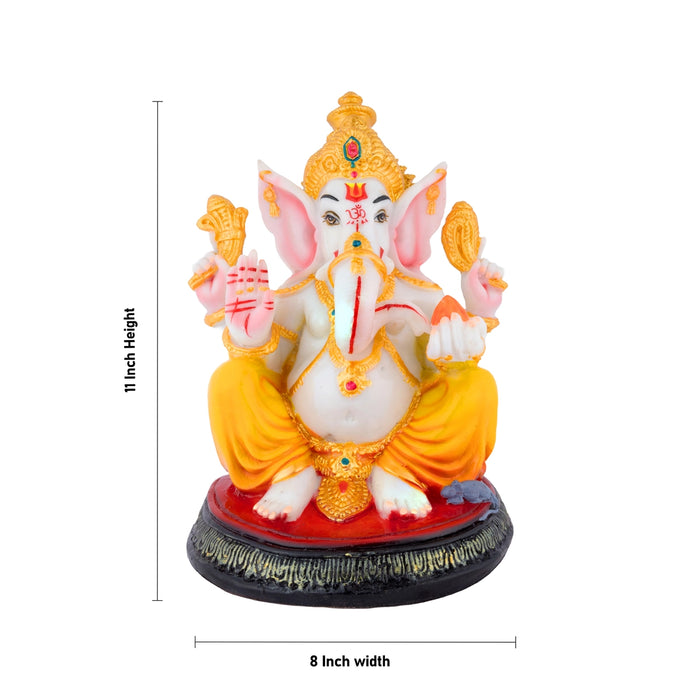 Ganesha Sitting On Base Murti - 11 x 8 Inches | Marble Dust Idol/ Vinayagar Statue For Pooja space