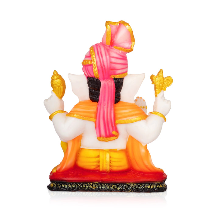 Pagdi Ganesha Sitting On Base Statue - 11 x 8 Inches | Resin Idol/ Ganapati Murti For Pooja