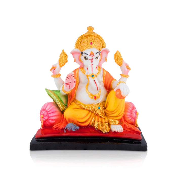 Raja Ganesha Murti - 10 x 9.5 Inches | Resin Idol/ Vinayagar With Laddo In Hand Statue For Home & Pooja Space