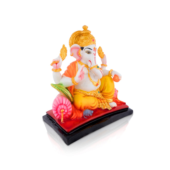 Raja Ganesha Murti - 10 x 9.5 Inches | Resin Idol/ Vinayagar With Laddo In Hand Statue For Home & Pooja Space