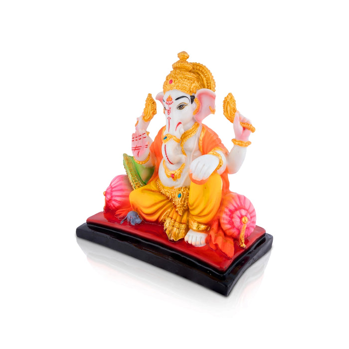 Raja Ganesha Murti - 10 x 9.5 Inches | Resin Idol/ Vinayagar With Laddo In Hand Statue For Home & Pooja Space