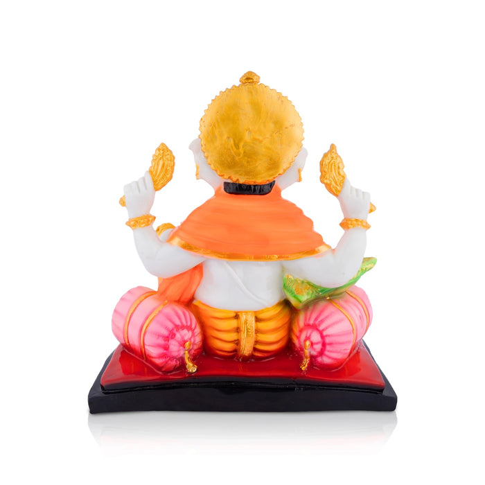 Raja Ganesha Murti - 10 x 9.5 Inches | Resin Idol/ Vinayagar With Laddo In Hand Statue For Home & Pooja Space