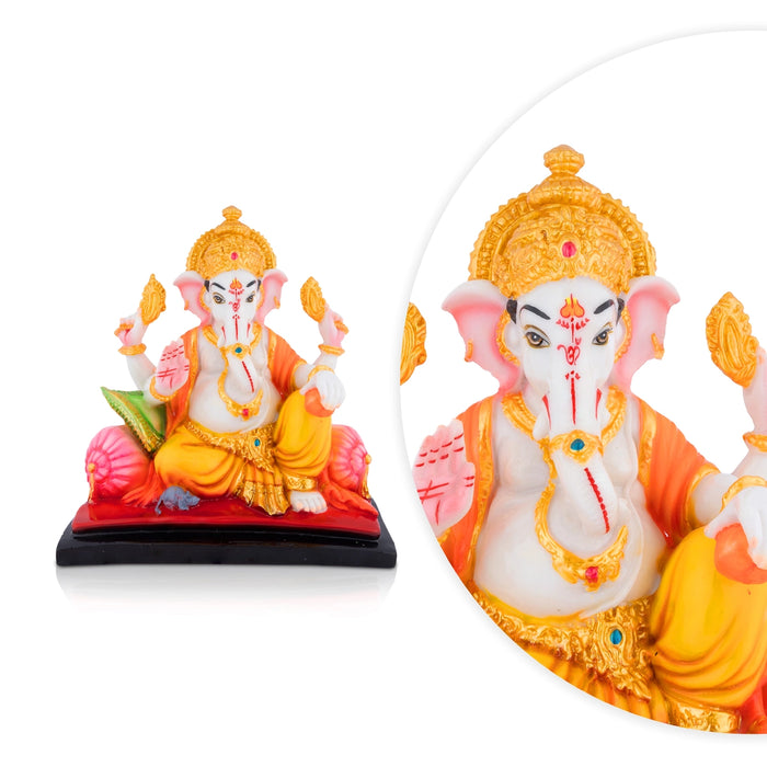 Raja Ganesha Murti - 10 x 9.5 Inches | Resin Idol/ Vinayagar With Laddo In Hand Statue For Home & Pooja Space