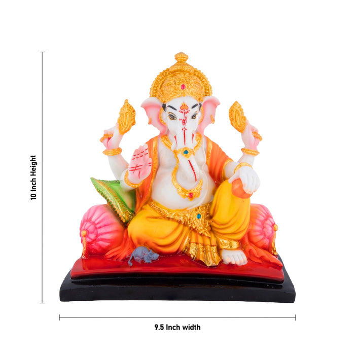 Raja Ganesha Murti - 10 x 9.5 Inches | Resin Idol/ Vinayagar With Laddo In Hand Statue For Home & Pooja Space