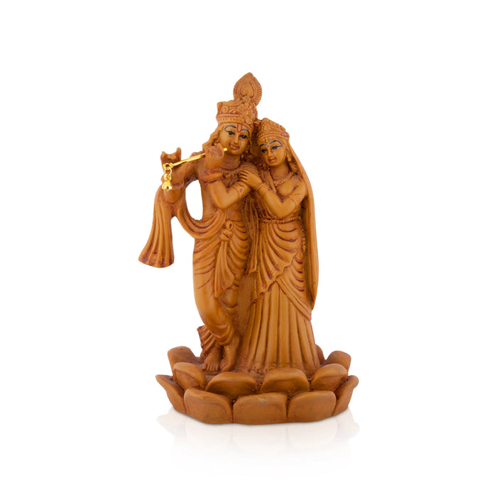 Radha Krishna Standing On Lotus Base Murti - 8 x 5 Inches | Resin Idol/ RadhaKrishnar Statue For Pooja Space