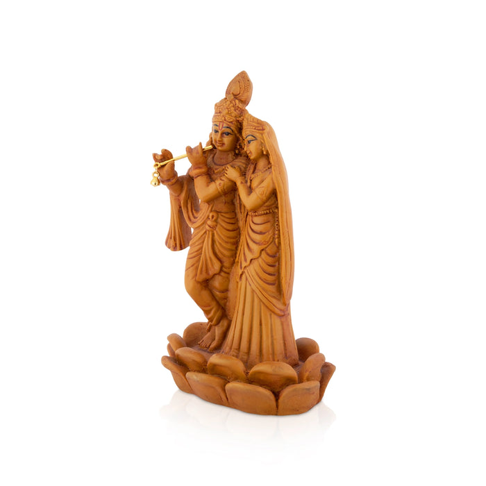 Radha Krishna Standing On Lotus Base Murti - 8 x 5 Inches | Resin Idol/ RadhaKrishnar Statue For Pooja Space