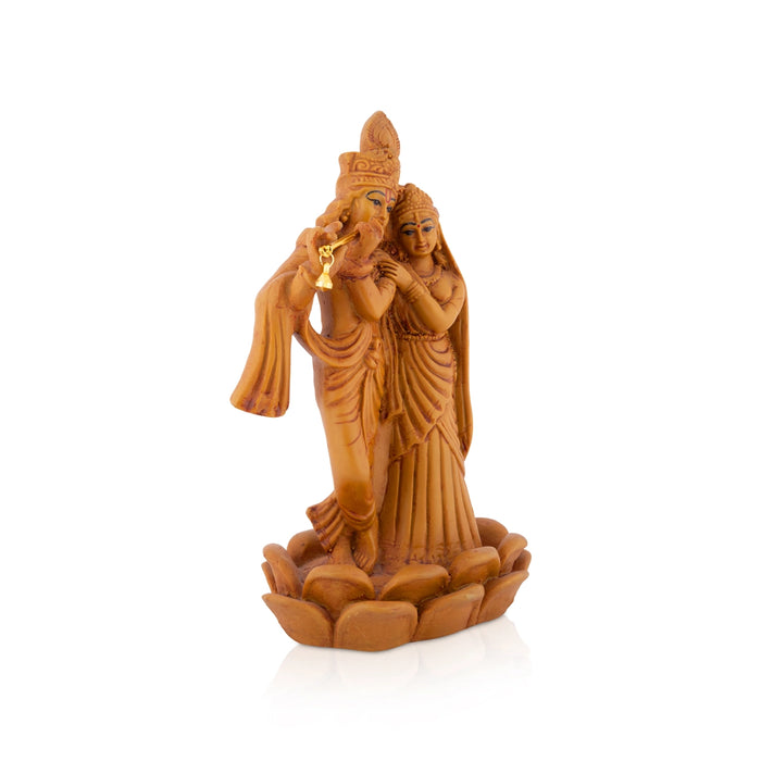 Radha Krishna Standing On Lotus Base Murti - 8 x 5 Inches | Resin Idol/ RadhaKrishnar Statue For Pooja Space