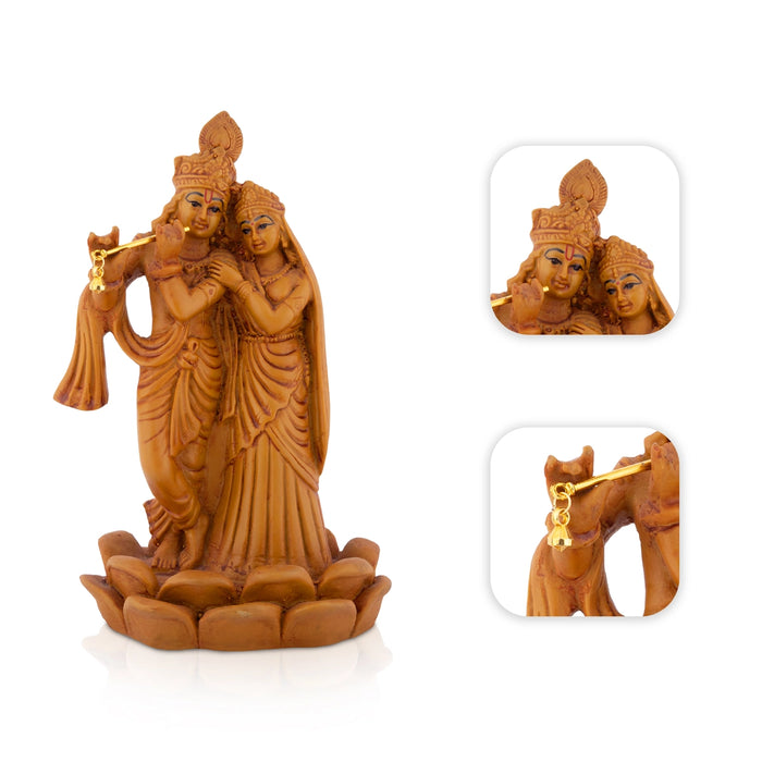 Radha Krishna Standing On Lotus Base Murti - 8 x 5 Inches | Resin Idol/ RadhaKrishnar Statue For Pooja Space
