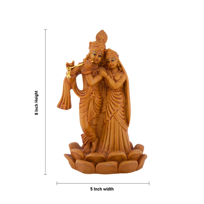 Radha Krishna Standing On Lotus Base Murti - 8 x 5 Inches | Resin Idol/ RadhaKrishnar Statue For Pooja Space