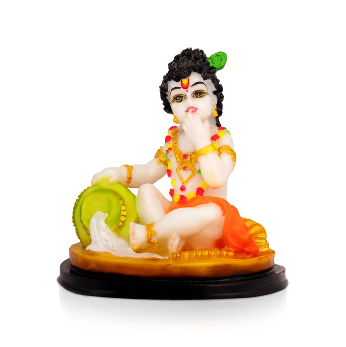 Makhan Krishna Murti - 8 x 7 Inches | Bal Krishna with Butter Statue / Laddu Gopal Idol for Pooja & Home Decor