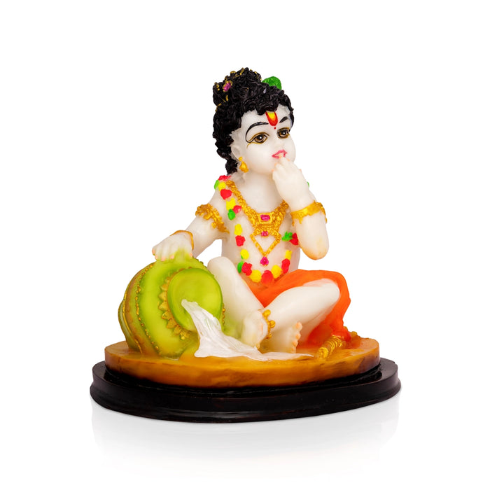 Makhan Krishna Murti - 8 x 7 Inches | Bal Krishna with Butter Statue / Laddu Gopal Idol for Pooja & Home Decor