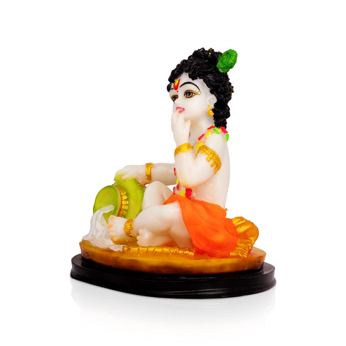 Makhan Krishna Murti - 8 x 7 Inches | Bal Krishna with Butter Statue / Laddu Gopal Idol for Pooja & Home Decor