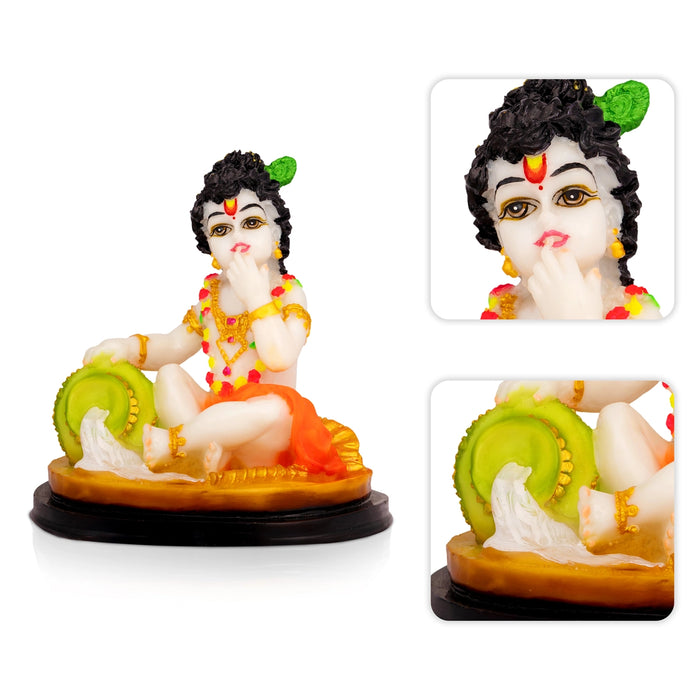 Makhan Krishna Murti - 8 x 7 Inches | Bal Krishna with Butter Statue / Laddu Gopal Idol for Pooja & Home Decor