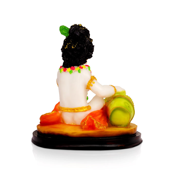 Makhan Krishna Murti - 8 x 7 Inches | Bal Krishna with Butter Statue / Laddu Gopal Idol for Pooja & Home Decor