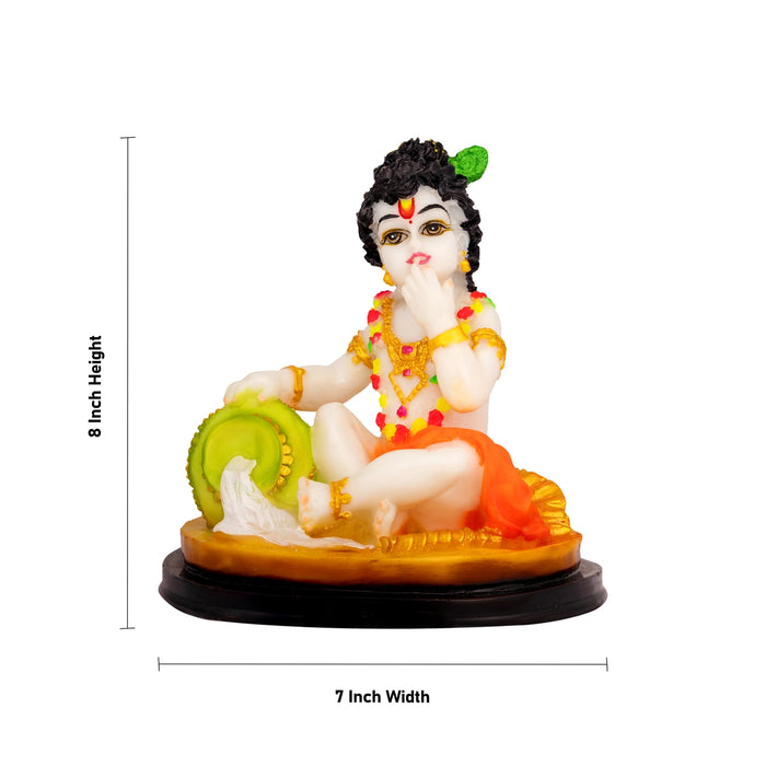 Makhan Krishna Murti - 8 x 7 Inches | Bal Krishna with Butter Statue / Laddu Gopal Idol for Pooja & Home Decor