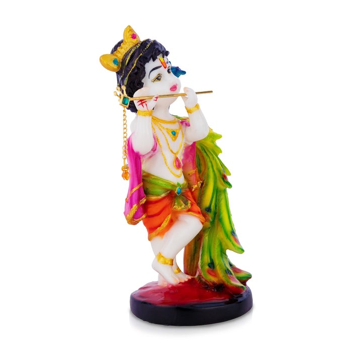 Mor Krishna Idol - 8 x 3.5 Inches | Standing Bal Krishna Statue/ Krishna with Peacock for Home & Pooja Decor