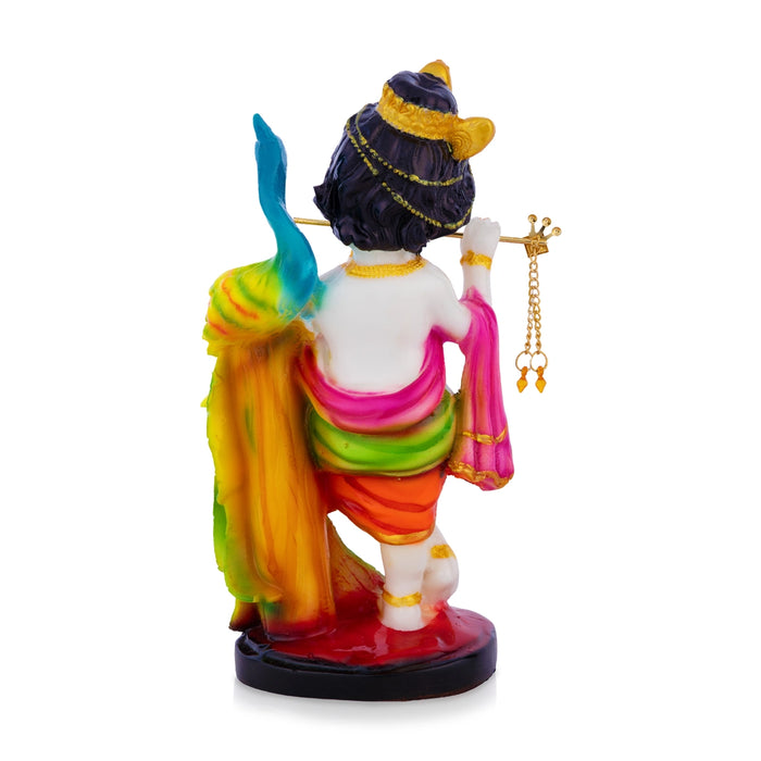 Mor Krishna Idol - 8 x 3.5 Inches | Standing Bal Krishna Statue/ Krishna with Peacock for Home & Pooja Decor