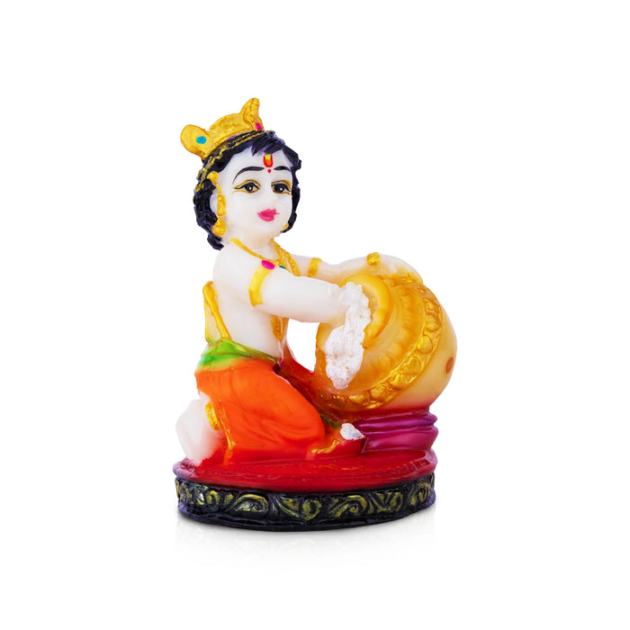Matka Krishna Idol - 6 x 3 Inches | Bal Krishna with Pot Statue / Laddu Gopal Murti for Pooja & Home Decor