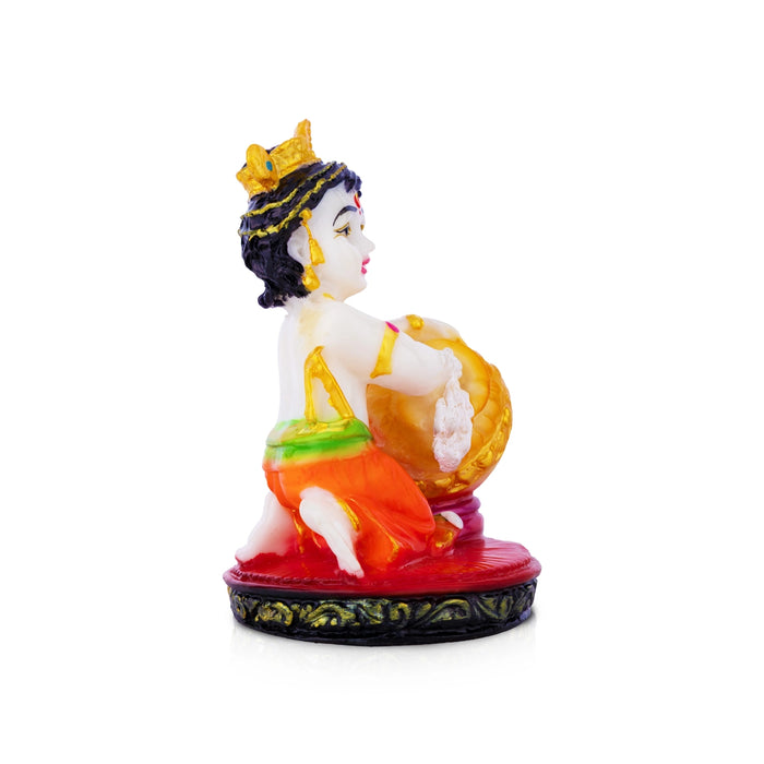 Matka Krishna Idol - 6 x 3 Inches | Bal Krishna with Pot Statue / Laddu Gopal Murti for Pooja & Home Decor