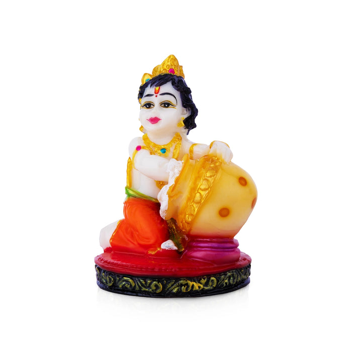 Matka Krishna Idol - 6 x 3 Inches | Bal Krishna with Pot Statue / Laddu Gopal Murti for Pooja & Home Decor