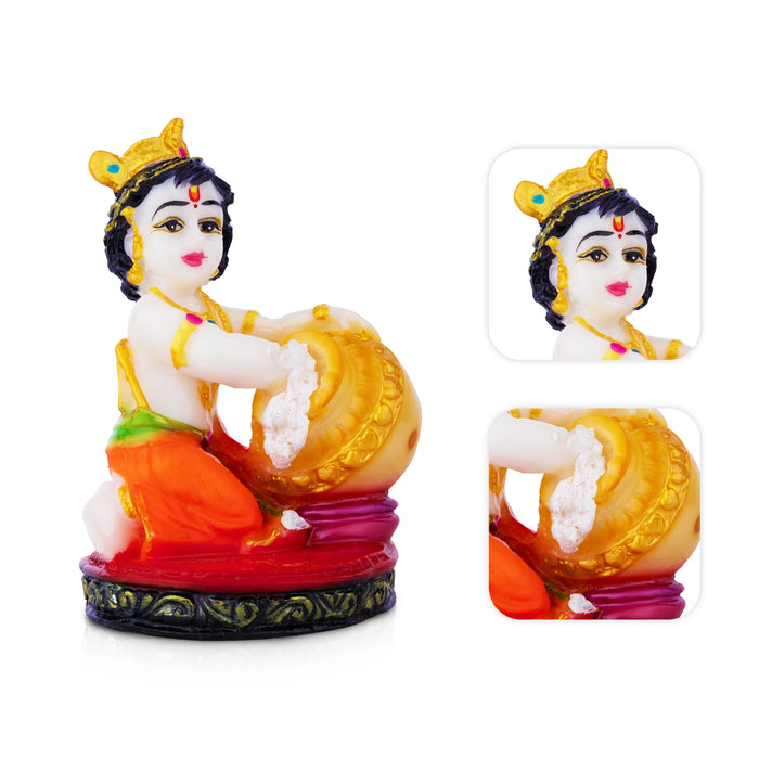 Matka Krishna Idol - 6 x 3 Inches | Bal Krishna with Pot Statue / Laddu Gopal Murti for Pooja & Home Decor
