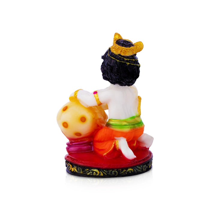 Matka Krishna Idol - 6 x 3 Inches | Bal Krishna with Pot Statue / Laddu Gopal Murti for Pooja & Home Decor