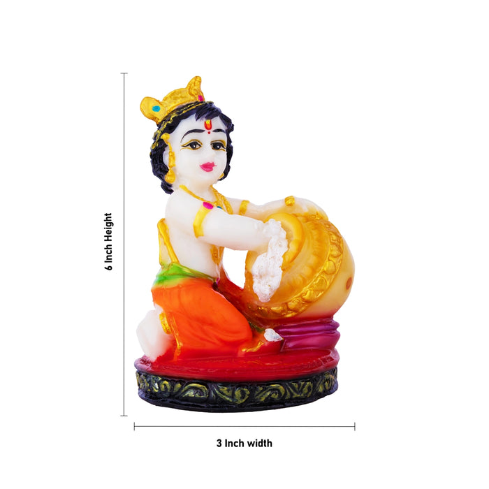 Matka Krishna Idol - 6 x 3 Inches | Bal Krishna with Pot Statue / Laddu Gopal Murti for Pooja & Home Decor