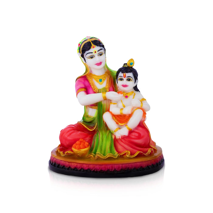 Yashoda Krishna Statue - 6 x 5 Inches | Marbledust Idol/ Bal Krishna with Yashoda Murti for Janmashtami Decor
