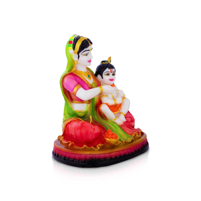 Yashoda Krishna Statue - 6 x 5 Inches | Marbledust Idol/ Bal Krishna with Yashoda Murti for Janmashtami Decor