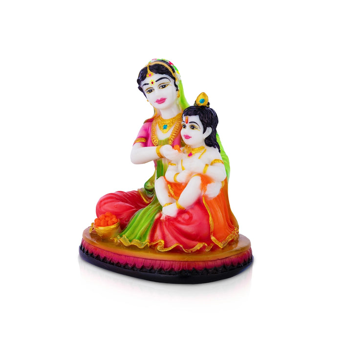 Yashoda Krishna Statue - 6 x 5 Inches | Marbledust Idol/ Bal Krishna with Yashoda Murti for Janmashtami Decor