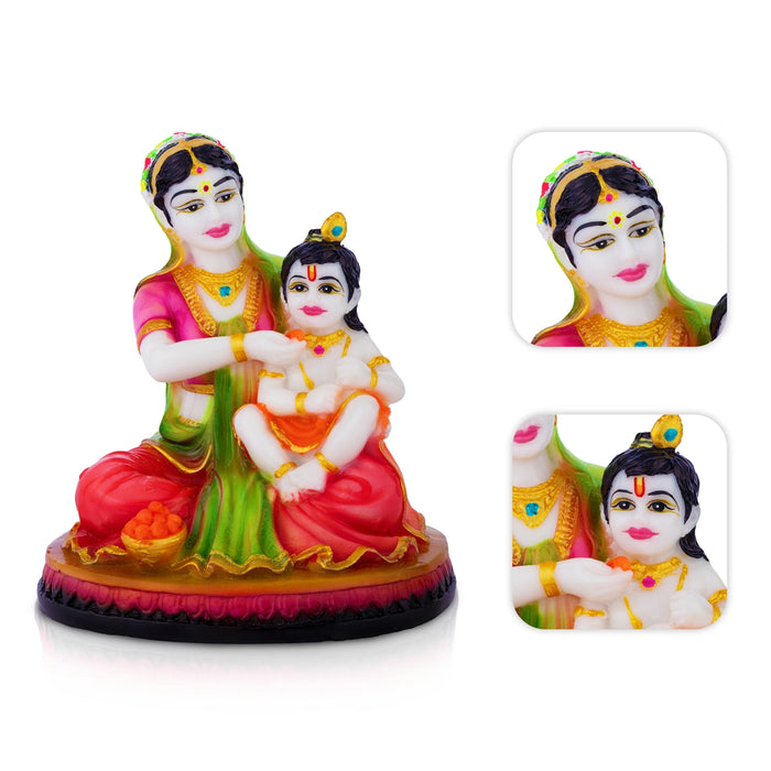 Yashoda Krishna Statue - 6 x 5 Inches | Marbledust Idol/ Bal Krishna with Yashoda Murti for Janmashtami Decor