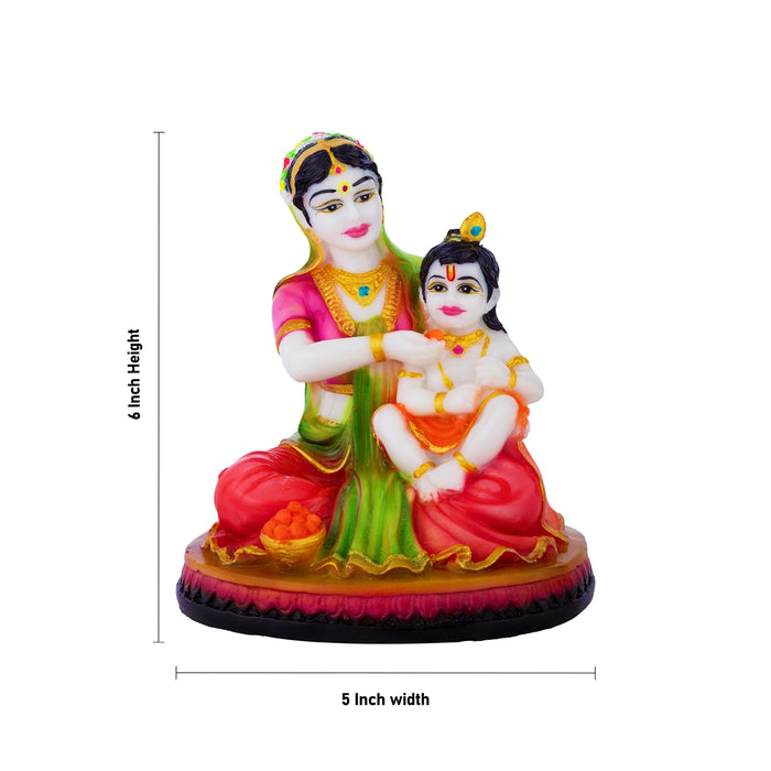 Yashoda Krishna Statue - 6 x 5 Inches | Marbledust Idol/ Bal Krishna with Yashoda Murti for Janmashtami Decor