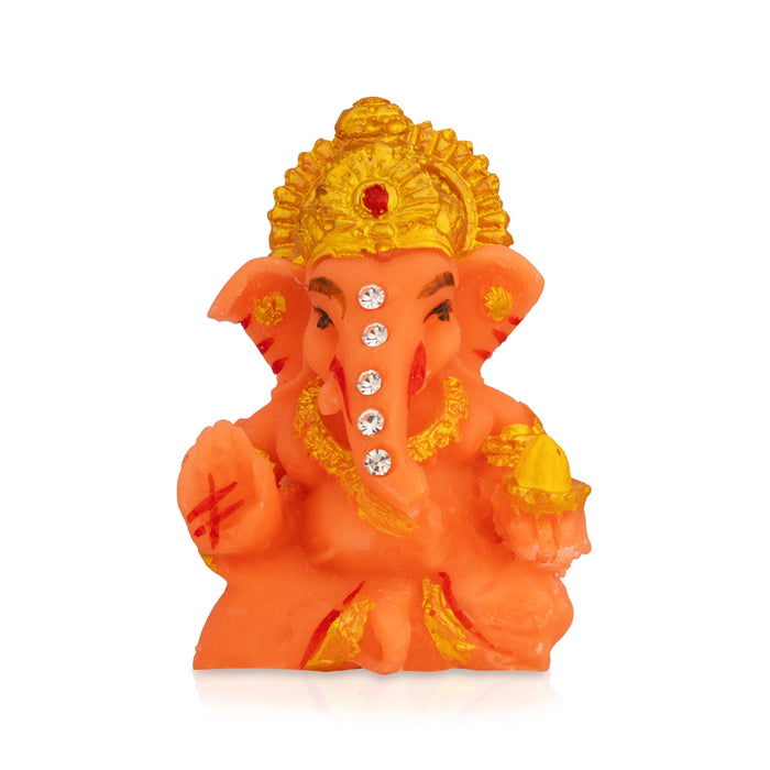 Ganesha statue - 2.25 x 1.5 Inches | Decorative Resin Statue/ Orange Vinayakar Idol for Living Room & Gifting