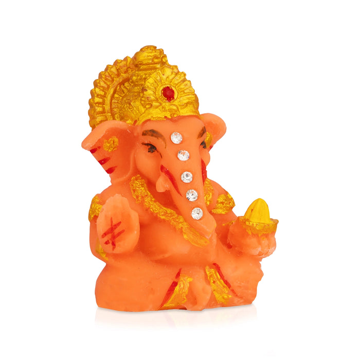 Ganesha statue - 2.25 x 1.5 Inches | Decorative Resin Statue/ Orange Vinayakar Idol for Living Room & Gifting