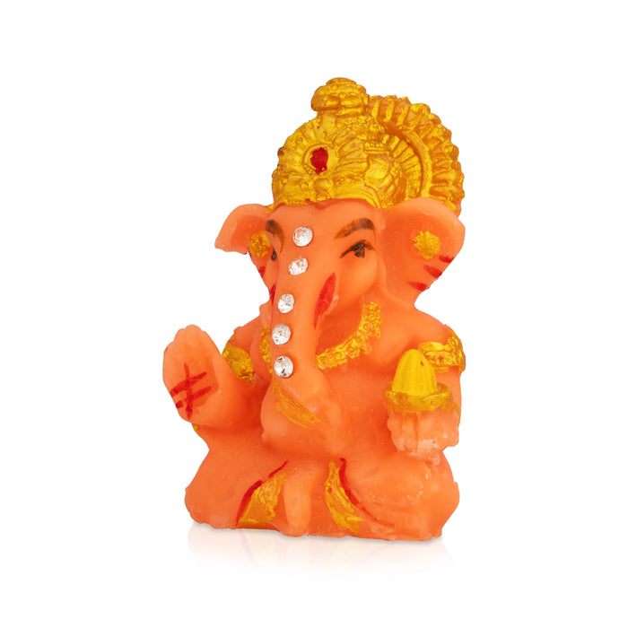 Ganesha statue - 2.25 x 1.5 Inches | Decorative Resin Statue/ Orange Vinayakar Idol for Living Room & Gifting