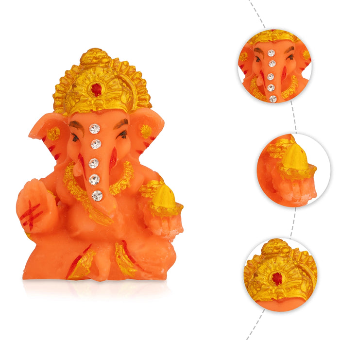 Ganesha statue - 2.25 x 1.5 Inches | Decorative Resin Statue/ Orange Vinayakar Idol for Living Room & Gifting