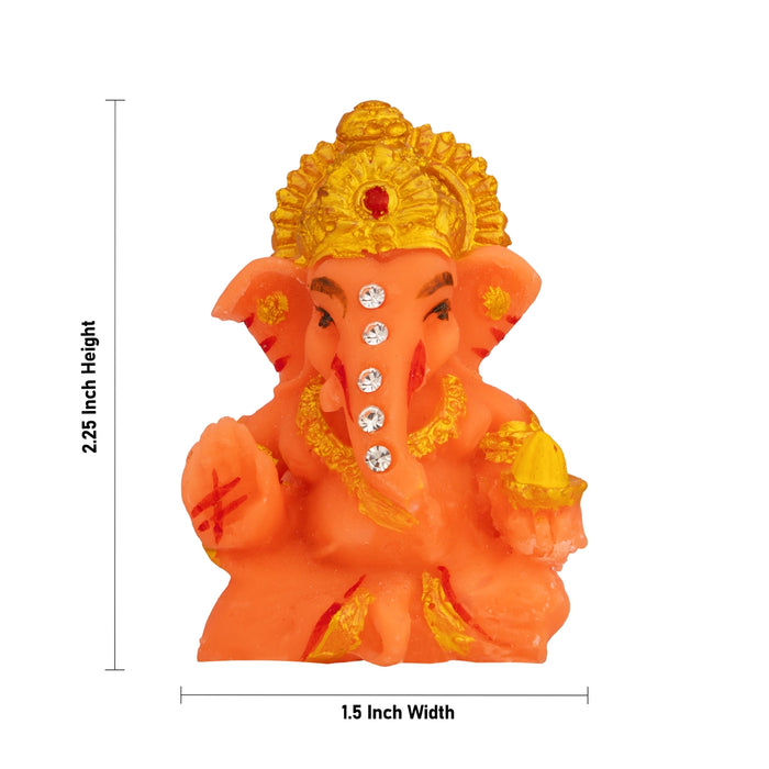Ganesha statue - 2.25 x 1.5 Inches | Decorative Resin Statue/ Orange Vinayakar Idol for Living Room & Gifting
