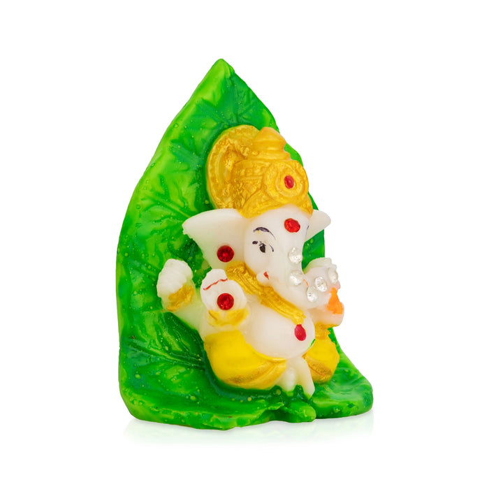 Stone Ganesha - 2.75 x 2 Inches | Ganesha Idol on Betel Leaf/ Vinayagar Murti for Car Dashboard & Pooja