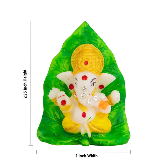 Stone Ganesha - 2.75 x 2 Inches | Ganesha Idol on Betel Leaf/ Vinayagar Murti for Car Dashboard & Pooja
