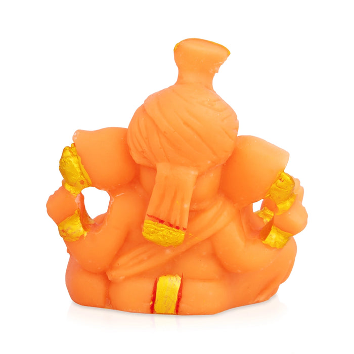 Orange Ganesha Idol - 3 x 2.5 Inches | Resin Statue/ Stone Design Vinayakar Murti For Living Space & Pooja Decor