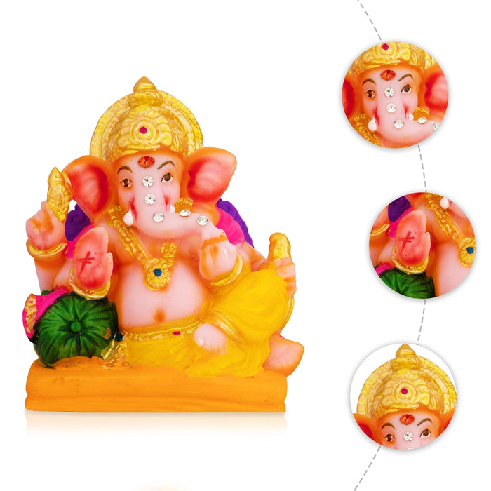 Ganapati Idol - 3.25 x 2.75 Inches | Decorative Resin Murti/ Vinayagar Statue for Pooja Room, Home & Gifting