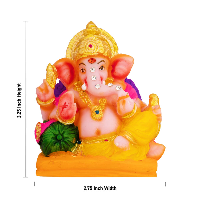 Ganapati Idol - 3.25 x 2.75 Inches | Decorative Resin Murti/ Vinayagar Statue for Pooja Room, Home & Gifting