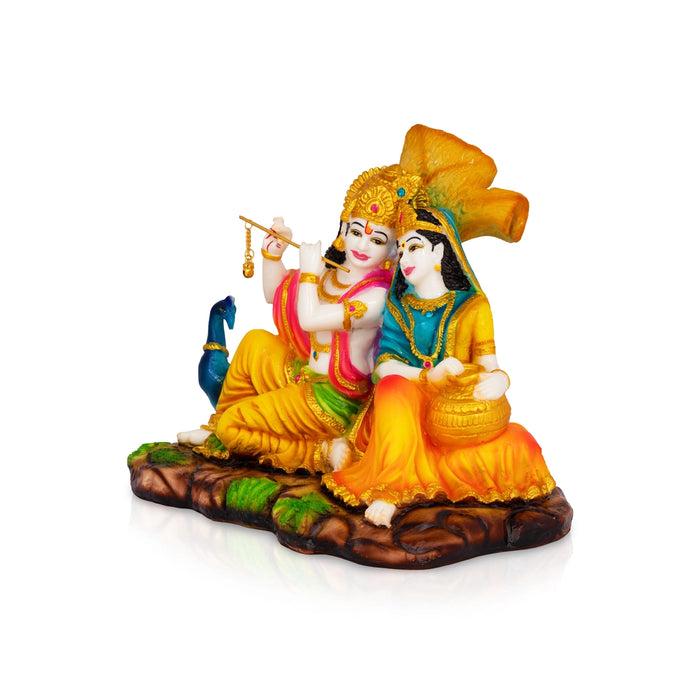Radha Krishna Sitting On Base Murti - 10 x 11 Inches | Marble Dust Idol/ RadhaKrishna Statue For Home