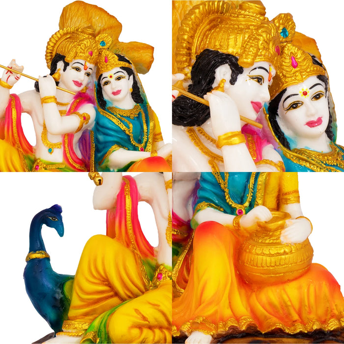 Radha Krishna Sitting On Base Murti - 10 x 11 Inches | Marble Dust Idol/ RadhaKrishna Statue For Home