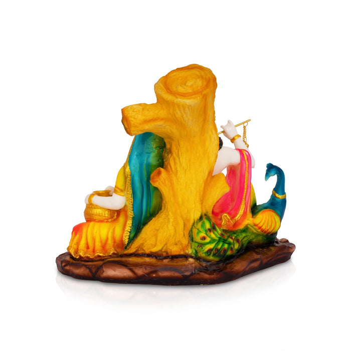 Radha Krishna Sitting On Base Murti - 10 x 11 Inches | Marble Dust Idol/ RadhaKrishna Statue For Home