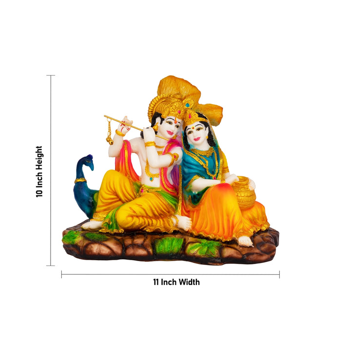 Radha Krishna Sitting On Base Murti - 10 x 11 Inches | Marble Dust Idol/ RadhaKrishna Statue For Home