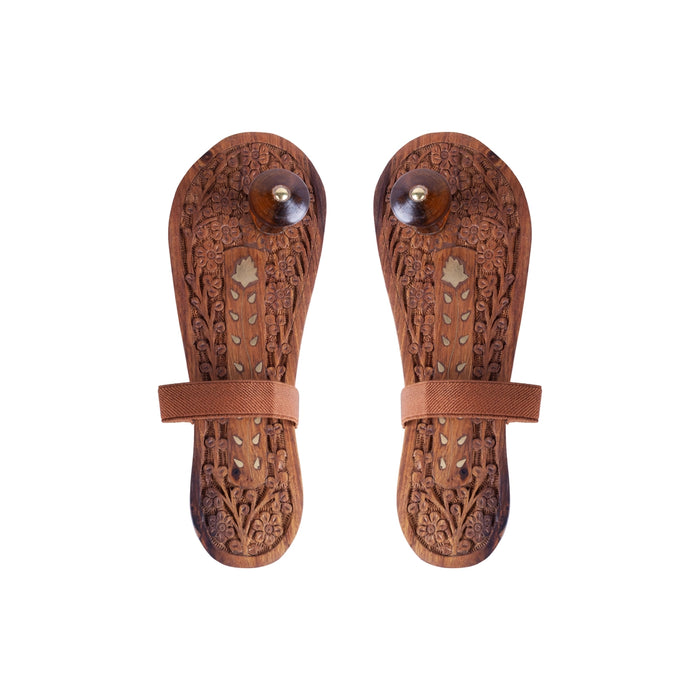 Paduka - 0.5 x 10 Inches | Carved Wooden Padham/ Guru Paduka for Pooja, Temple Rituals & Spiritual Worship