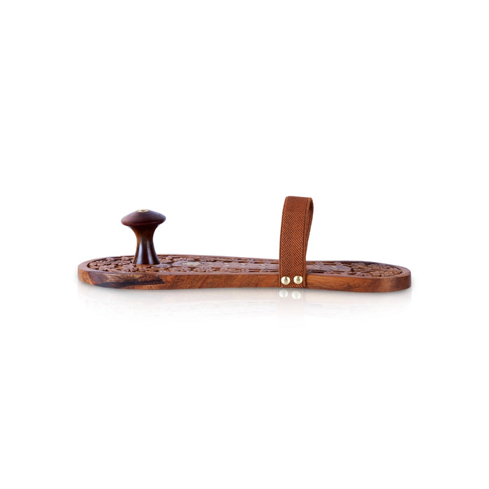 Paduka - 0.5 x 10 Inches | Carved Wooden Padham/ Guru Paduka for Pooja, Temple Rituals & Spiritual Worship