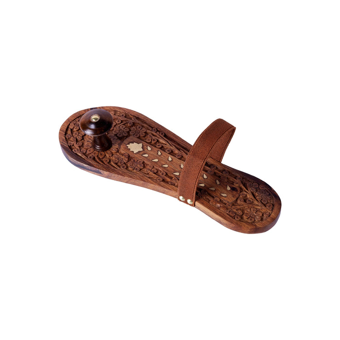Paduka - 0.5 x 10 Inches | Carved Wooden Padham/ Guru Paduka for Pooja, Temple Rituals & Spiritual Worship