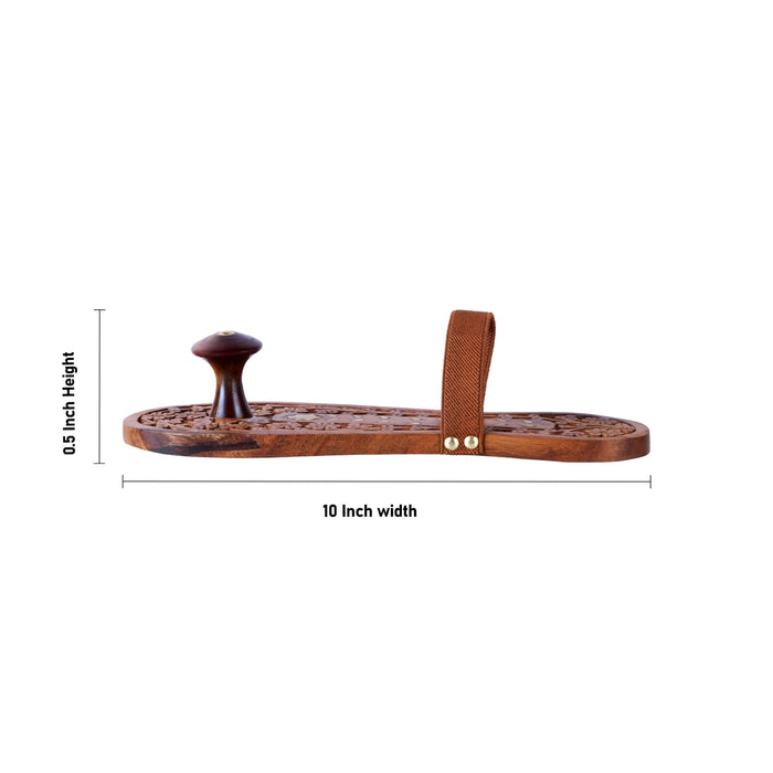 Paduka - 0.5 x 10 Inches | Carved Wooden Padham/ Guru Paduka for Pooja, Temple Rituals & Spiritual Worship
